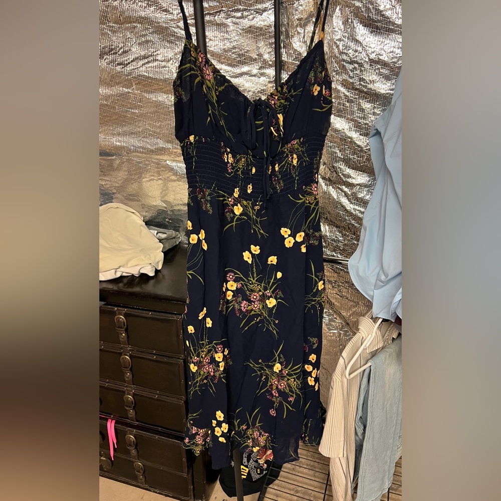 Reformation Navy Floral Patterned Adjustable Strap Maxi Dress